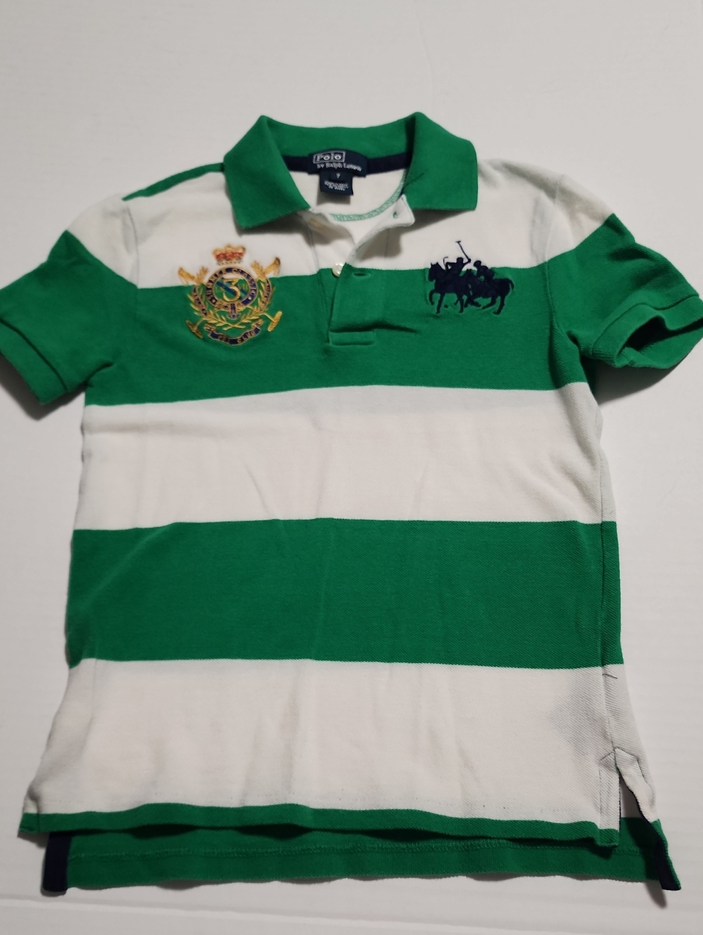 Polo by Ralph Lauren Green & White Striped Crest Polo